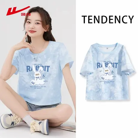 回力短袖t恤女扎染纯棉超好看流行圆领短款2025春夏季内搭上衣女商品大图