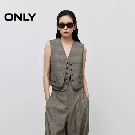 ONLY2025夏季新款层次感假两件可调节腰带V字领口双层西装马甲女商品大图