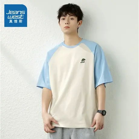 D4真维斯2025新款夏季男士时尚潮流短袖t恤夏款拼接插肩袖上衣服图片