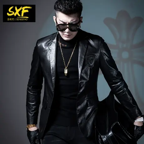 SXF圣希梵真皮皮衣男 修身翻领西服2022新款山羊皮外套男士皮夹克图片