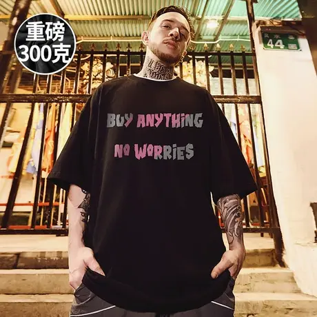 300g美式重磅2025新款国潮短袖t恤街头大码字母圆领纯棉潮牌半袖商品大图