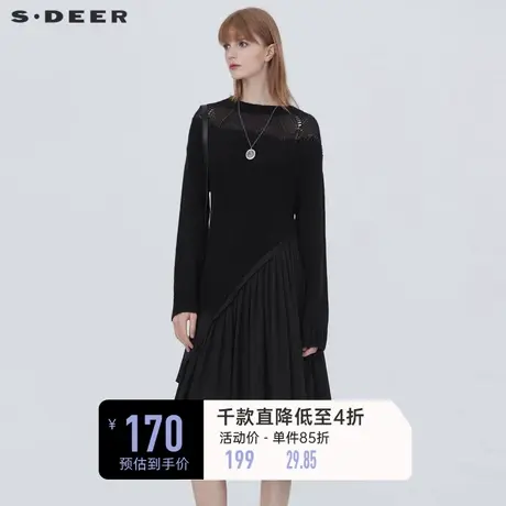 sdeer圣迪奥冬季休闲拼接长袖针织连衣裙S20483512🧠商品大图