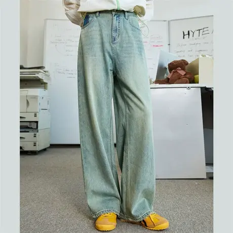a02复古高腰显瘦气质阔腿裤2025春季宽松休闲百搭女式牛仔裤商品大图