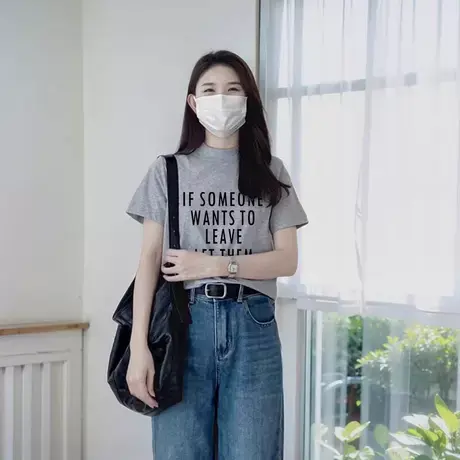 纯棉T恤女夏短袖宽松2024新款半高领显瘦百搭宽松半袖上衣服单穿商品大图