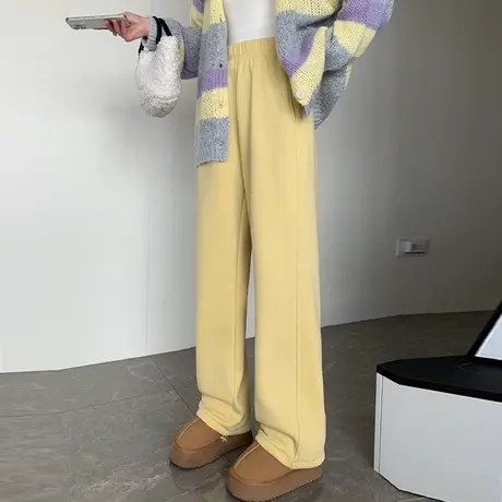 加绒运动卫裤子女秋冬2025新款高腰宽松直筒垂感棉裤休闲阔腿女裤商品大图