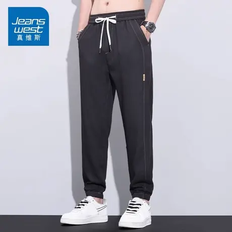 KZH真维斯夏季超薄款冰丝运动休闲裤男束脚九分松紧腰抽绳裤子男图片