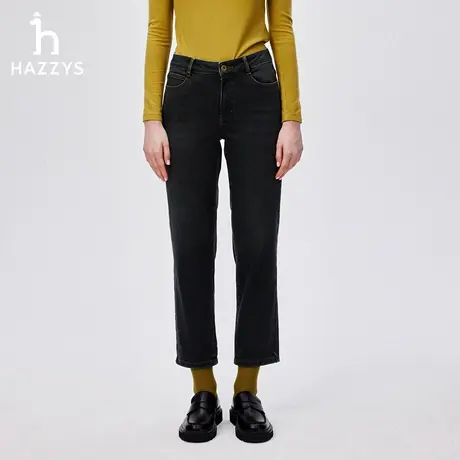 Hazzys哈吉斯修身内里磨毛牛仔裤女秋冬时尚通勤简约潮流休闲长裤商品大图