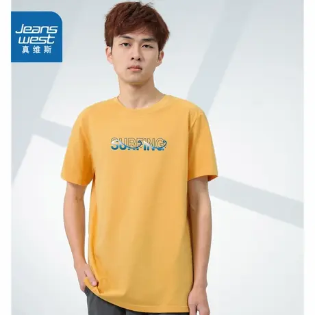 DE真维斯男装简约字母印花圆领T恤 2023夏季新款男式休闲短袖上衣图片