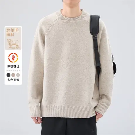hansca绵羊毛圆领毛衣男2024秋冬季新款慵懒风加厚保暖内搭针织衫图片
