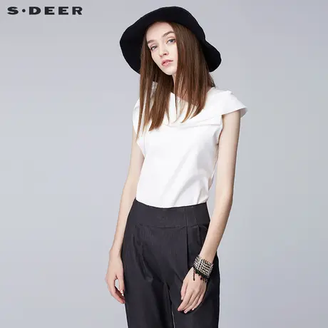 【新品】sdeer圣迪奥简约纯白飘逸搭片修身无袖上衣S17280143图片