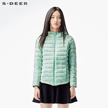 sdeer圣迪奥女2018冬装清新色彩晕染短款轻薄连帽羽绒服S16482456图片