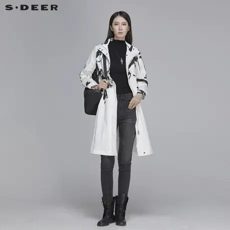 sdeer圣迪奥风衣秋款宽松立领印花长风衣S20181815图片