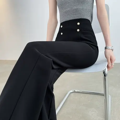 黑色微喇裤女2025夏季新款高腰显瘦修身弹力马蹄裤直筒休闲喇叭裤图片