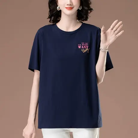 短袖t恤女夏季新款纯棉宽松加肥加大码中年妈妈遮肚休闲半袖体恤商品大图