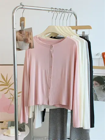 温柔风~柔软莫代尔开衫外套女装夏秋宽松短款长袖防晒衣百搭上衣商品大图