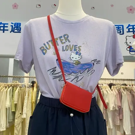 复古香蕉船卡通印花圆领凉感雪花棉短袖T恤女宽松百搭透气上衣夏商品大图