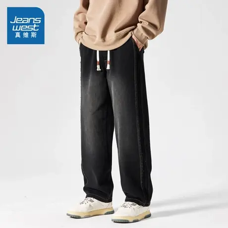 LR真维斯男装2025夏季新款 美式潮流宽松百搭显瘦系绳男士牛仔裤图片