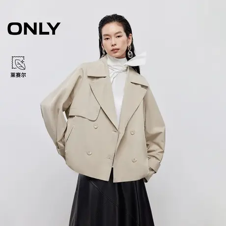 ONLY2025夏季新款通勤百搭花苞下摆显瘦插肩袖宽松短款风衣外套女商品大图