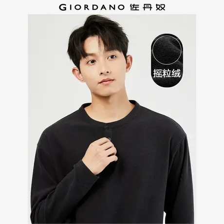 佐丹奴T恤男装摇粒绒纯色亨利领针织长袖T恤 01024829图片