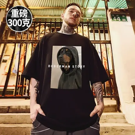 300g重磅美式加肥加大短袖t恤大码男装黑色圆领纯棉胖子半袖潮流商品大图