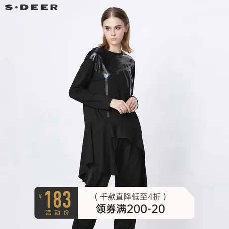 sdeer圣迪奥春秋休闲圆领印花设计不规则长袖T恤S21380218🧓商品大图