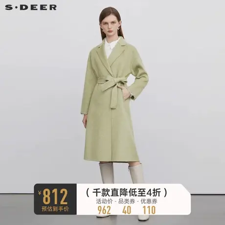 sdeer圣迪奥女装外套秋冬西装领收腰毛呢长款大衣S22482520💞商品大图