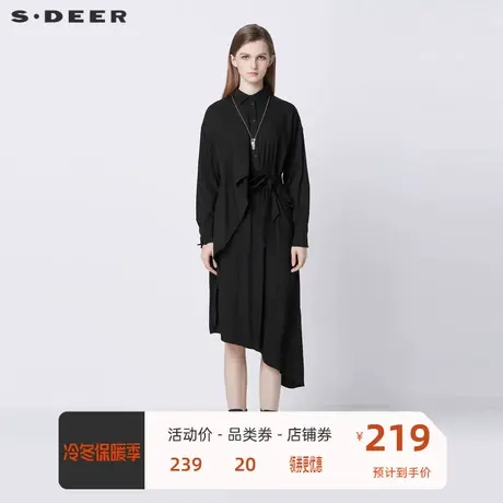 sdeer圣迪奥女装翻领拼接收腰不规则衬衫连衣裙S21361216商品大图