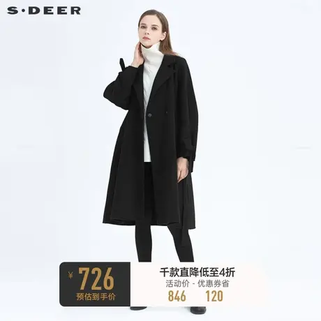 sdeer圣迪奥冬装休闲西装领收腰系带宽松通勤毛呢大衣女S20481868🛳商品大图