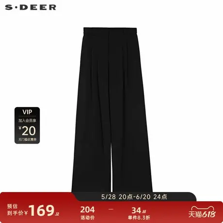 【sdeer奥莱】圣迪奥女装松紧拼接压褶插袋阔腿长裤S232Z0807图片