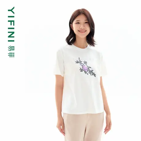 [专柜同款]Yifini/易菲宽松自在短款圆领短袖T恤女夏装新款图片