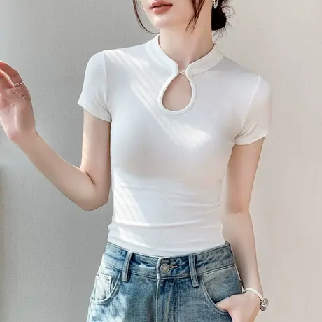 镂空设计感小众新中式正肩短袖T恤女2025春夏新款独特上衣超好看图片