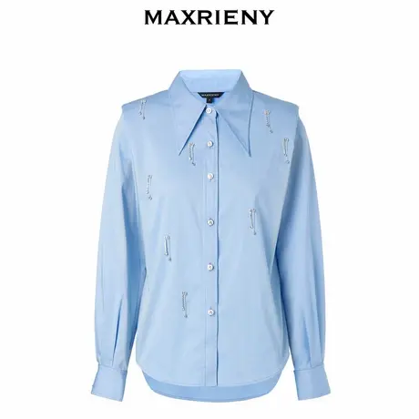 【奥莱】MAXRIENY精美复古感钻链垫肩衬衫女衬衣春季图片