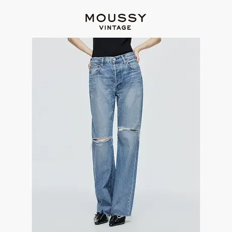 MOUSSY VINTAGE 2025夏季新品破洞休闲直筒牛仔裤女540GSC11-1110商品大图