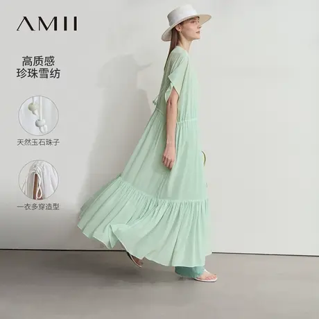 Amii2025夏新款仙气浪漫抽绳绑带荷叶摆长款雪纺衫女一衣多穿上衣商品大图