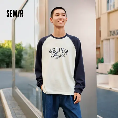 [商场同款]森马梅花系列长袖T恤男2025春季男士新款美式复古学院图片