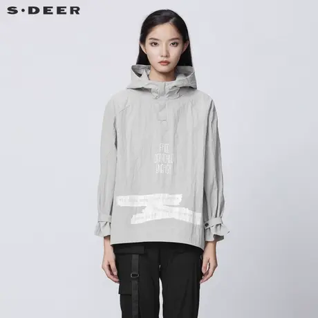 sdeer圣迪奥女装春秋装连帽字母胶印宽松长袖上衣外套S21382227图片