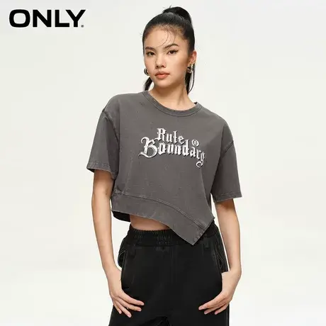 ONLY奥莱夏季复古做旧螺纹印花圆领宽松短款T恤女商品大图