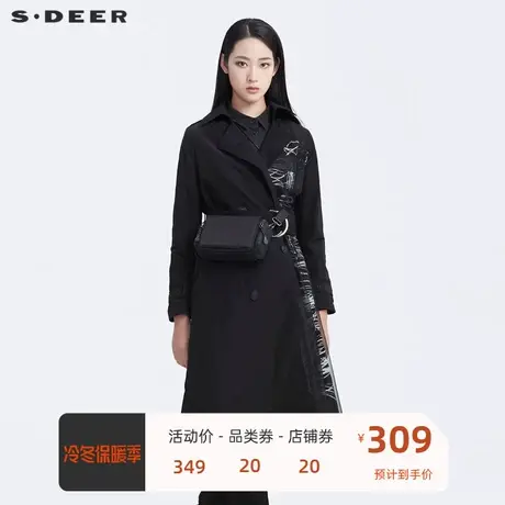 sdeer圣迪奥风衣外套女装系腰带拼接翻驳领长外套S20181811图片