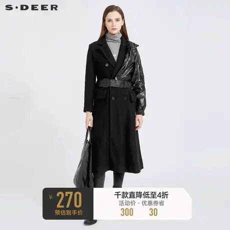 sdeer圣迪奥冬季时尚个性羽绒拼接收腰长款毛呢大衣女S20481836图片