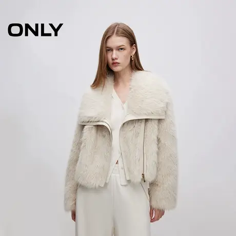 ONLY奥莱夏季百搭保暖翻领短款皮草外套女商品大图