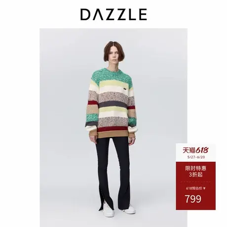 DAZZLE地素奥莱针织条纹套衫冬时髦拼色条纹毛衣女商品大图
