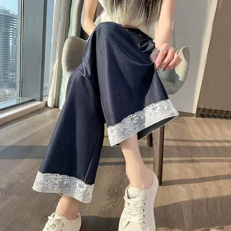 九分日系蕾丝休闲裙裤女春夏新款高腰垂感宽松显瘦小个子阔腿裤子商品大图