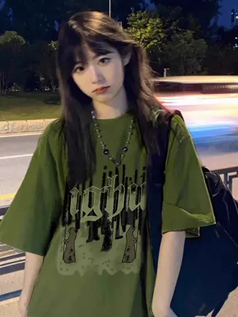 纯棉正肩潮牌短袖t恤女夏季大码宽松半袖设计感小众chic港味上衣图片