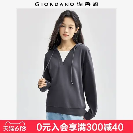 佐丹奴卫衣女新款假两件拼接帽衫女生撞色减龄连帽套头衫05324838商品大图