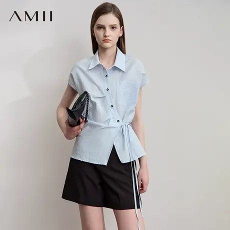 AMII【韩系气质衬衫】25夏韩系气质通勤不对称收腰绑带衬衣衬衫女商品大图
