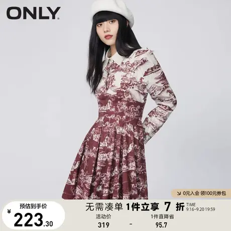 ONLY奥莱夏季国风风景画印花收腰短款百褶连衣裙女图片