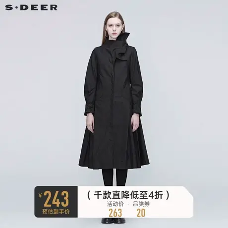 sdeer圣迪奥女装秋不规则拼接格纹收腰气质中长款风衣S20381801📽商品大图