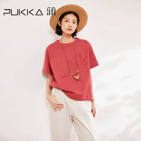 蒲PUKKA 原创绣花短袖T恤女夏季设计感圆领上衣图片
