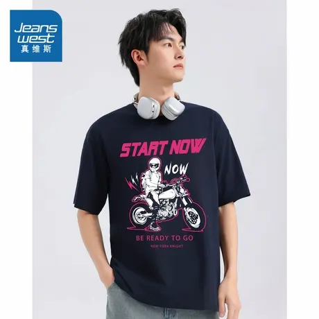 TM真维斯男女同款上衣2025夏季新款时尚潮流图案纯棉通勤短袖T恤商品大图