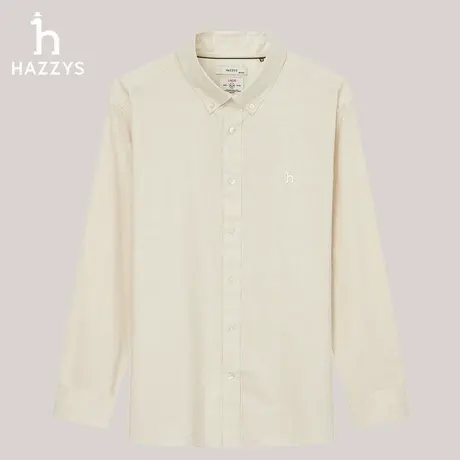 【磨毛】Hazzys哈吉斯秋冬季合体版纯色衬衣棉羊毛混纺长袖衬衫男商品大图